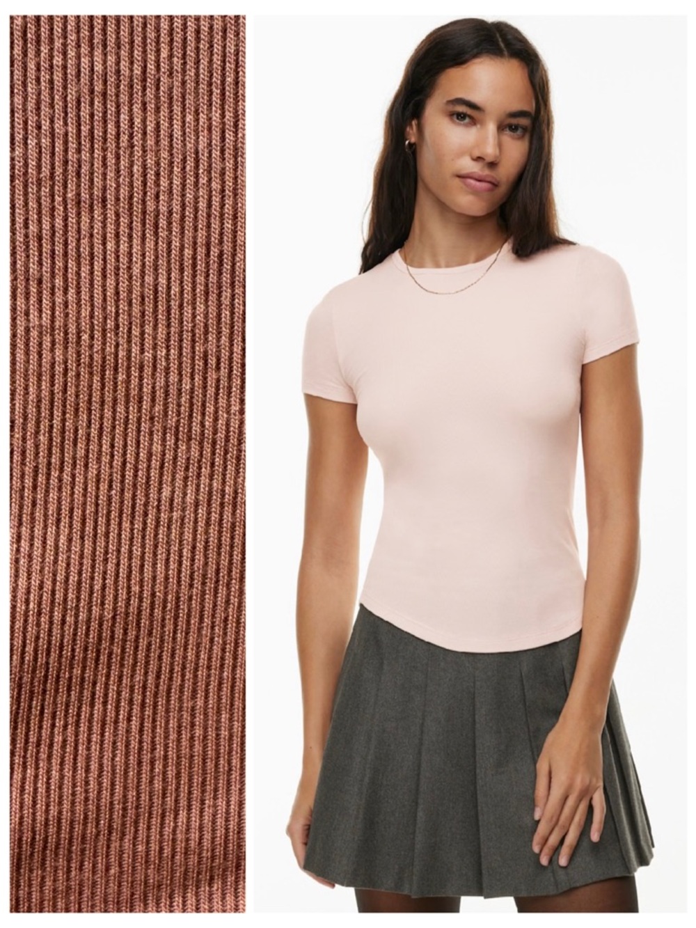 Sunday Best ReRib Bliss Hip T-Shirt Dusty Rose Ribbed Stretch Tee Top Shirt Sz M